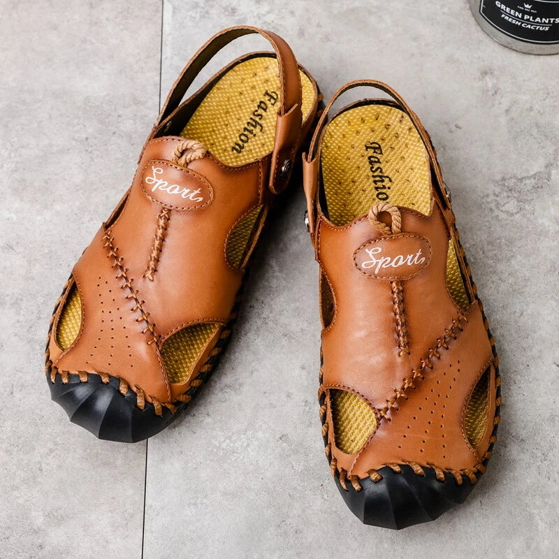 Men Genuine Leather Beach Sandals Summer Casual Shoes Slippers Roman Soft Sandal
