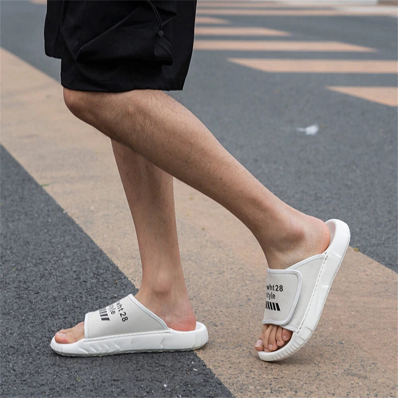 Men's Leather Slides Open Toe Summer Slippers Comfort Casual Sandals