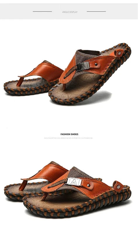 Men's Sandals Summer Outdoor Beach Leather Flip Flops Slippers Casual Shoes