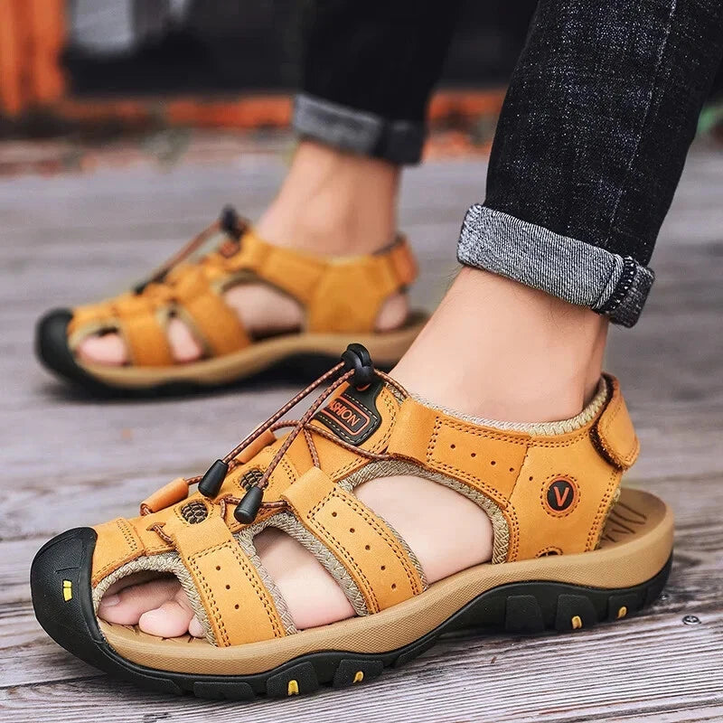 Men Summer Shoes Leather Breathable Sandals Beach Outdoor Non-slip Slippers