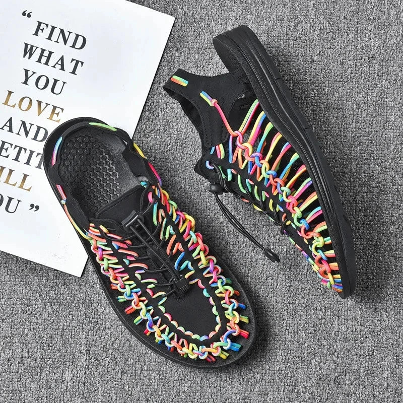 Summer Men Sandals Breathable Mesh Flat Slippers Lightweight Comfort Beach Shoes
