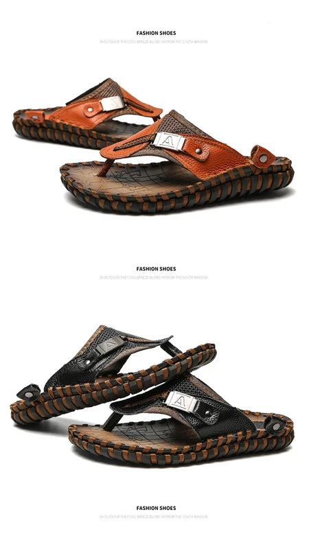 Men's Sandals Summer Outdoor Beach Leather Flip Flops Slippers Casual Shoes