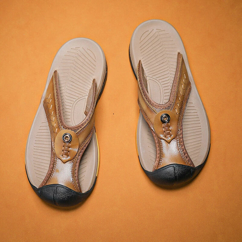 Men's Sandals Summer Beach Shoes Outdoor Leather Slippers Casual Flip Flops Size