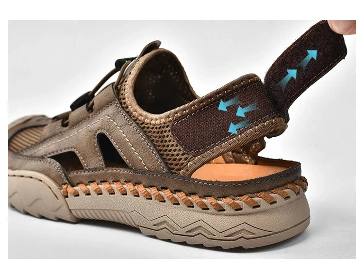 Summer Men's Leather Outdoor Beach Sandals Breathable Shoes Handmade Slippers
