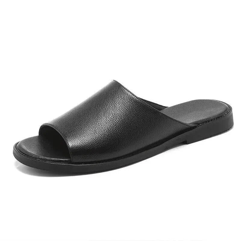 Men Summer Casual Flat Slipper Faux Leather Slipper on Sandal Outdoor Beach Shoe