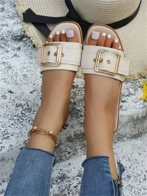 Women Office White Flat Slippers Summer Sandy Beach Sandals Women Shoes