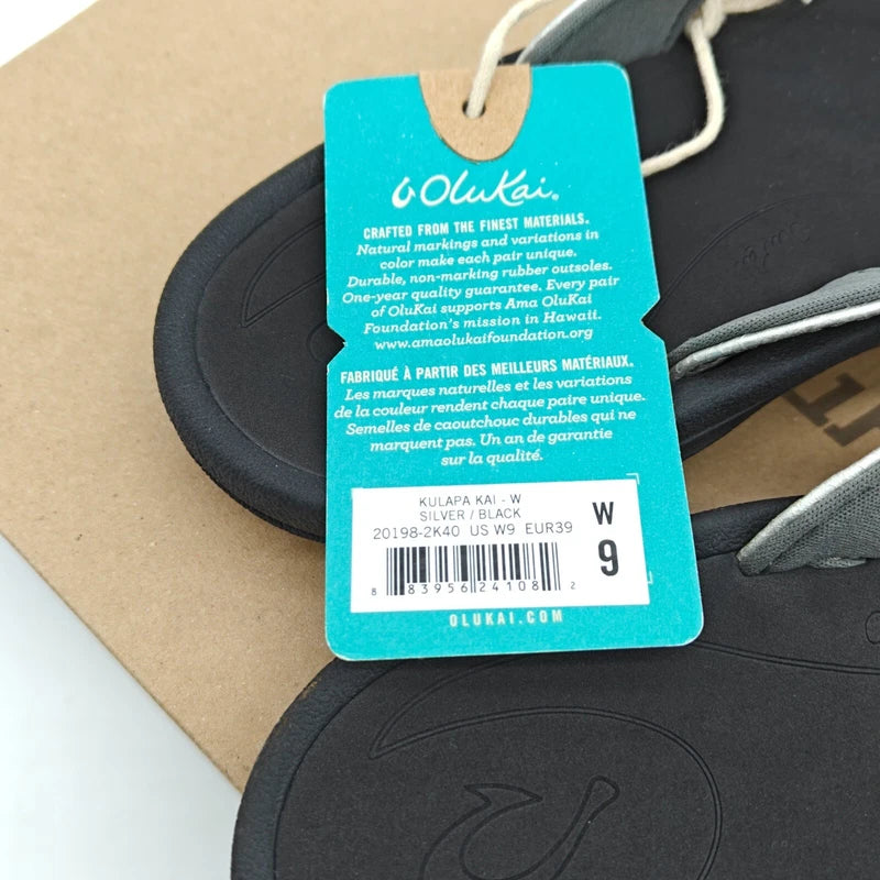 OluKai Kulapa Kai Women’s Size 7 /9/11 Sliver/Black Flip Flops 20198-2K40