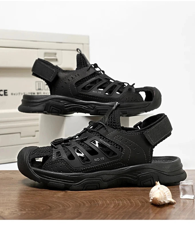 Soft Male Leather Sandals Summer Breathable Beach Slippers Hiking Sneakers