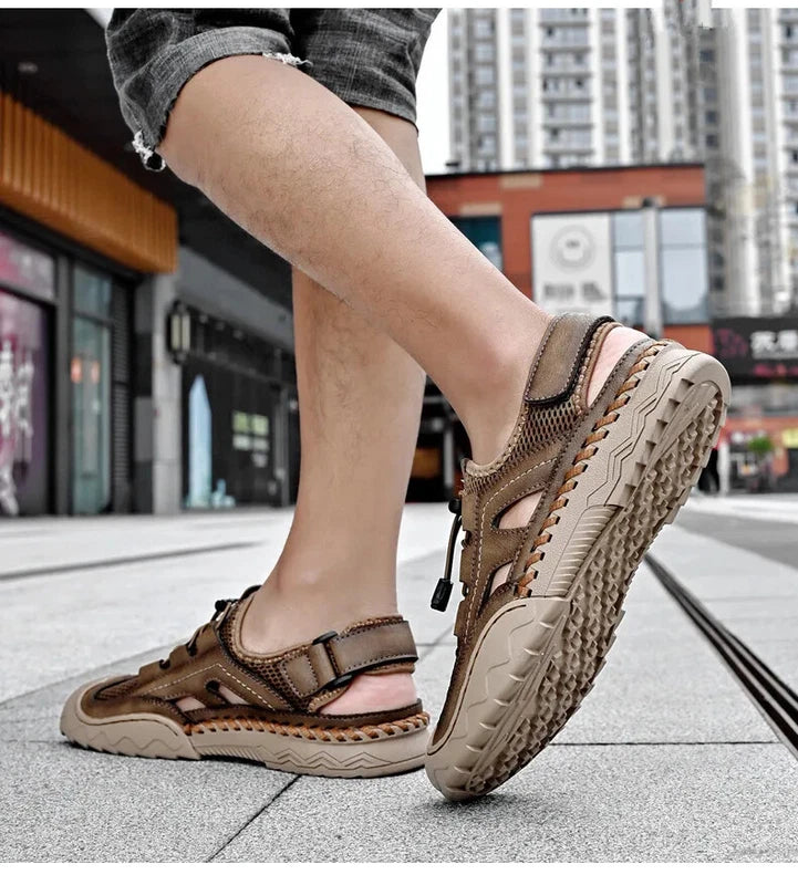 Men Handmade Sandals Breathable Mesh Slippers Outdoor Lightweight Beach Sneakers