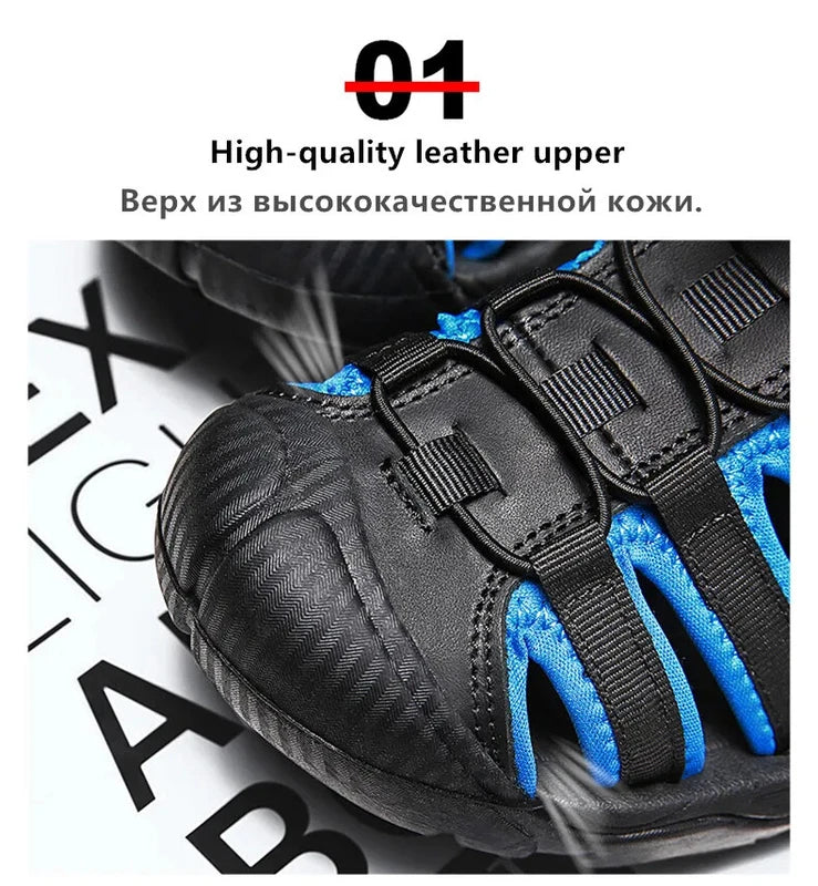 Summer Leather Men Sandals Breathable Casual Slippers Soft Sole Beach Sneakers