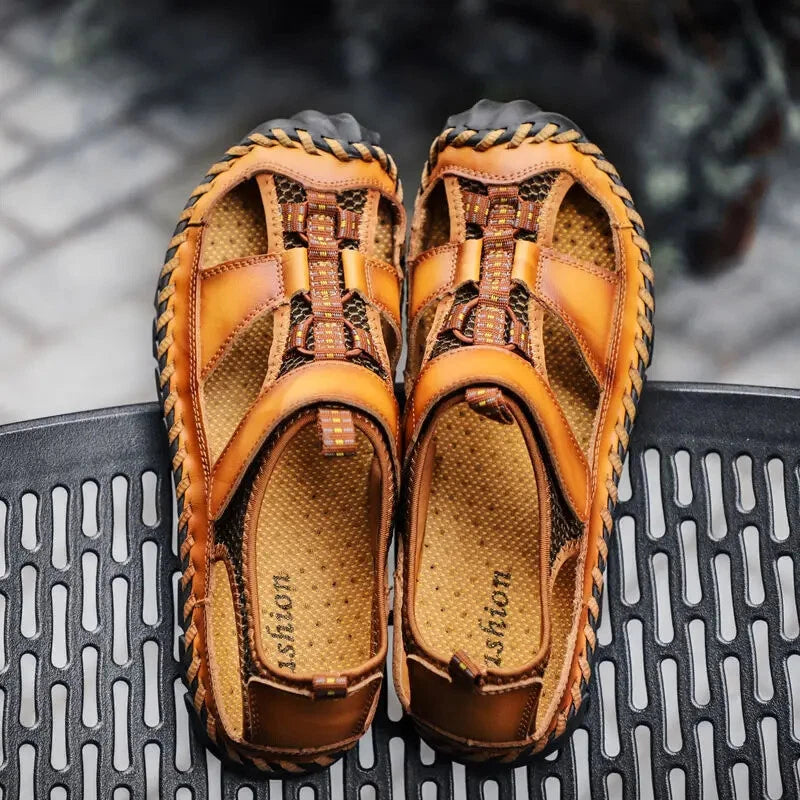 Handmade Men Slippers Cow Leather Soft Beach Sandals Light Comfort Walking Shoes