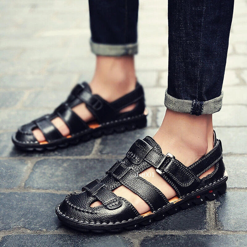 Genuine Leather Mens Casual Sandals Outdoor Beach Roman Garden Slippers Sneakers