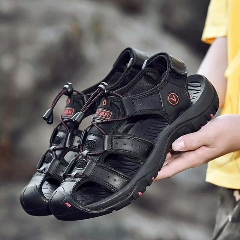 Men's Leather Sandals Closed Toe Beach Nonslip Summer Outdoor Sport Hiking Shoes