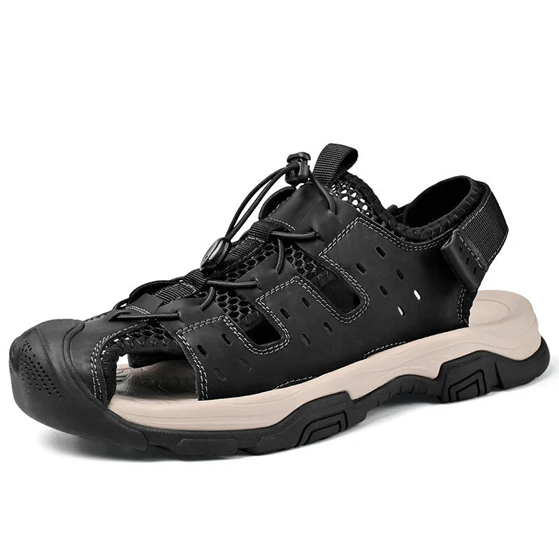 Soft Male Leather Sandals Summer Breathable Beach Slippers Hiking Sneakers