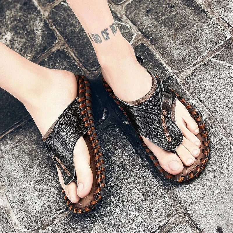 Men's Sandals Summer Outdoor Beach Leather Flip Flops Slippers Casual Shoes