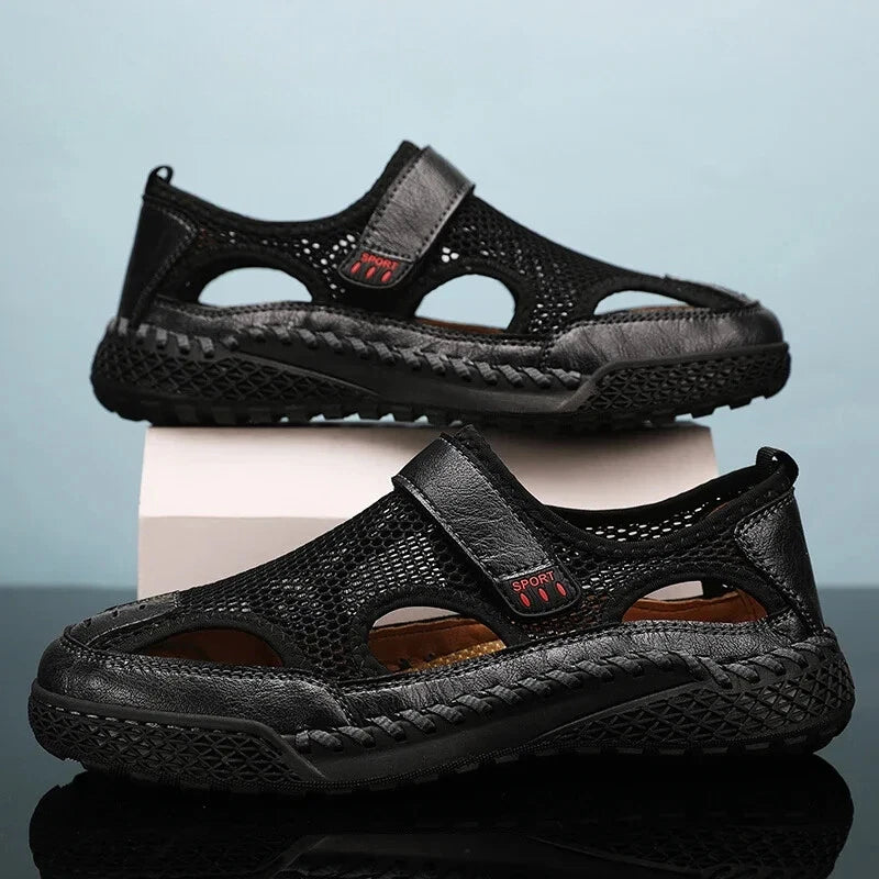 Male Casual Shoes Mesh Breathable Slip on Beach Slippers Handmade Wading Shoes