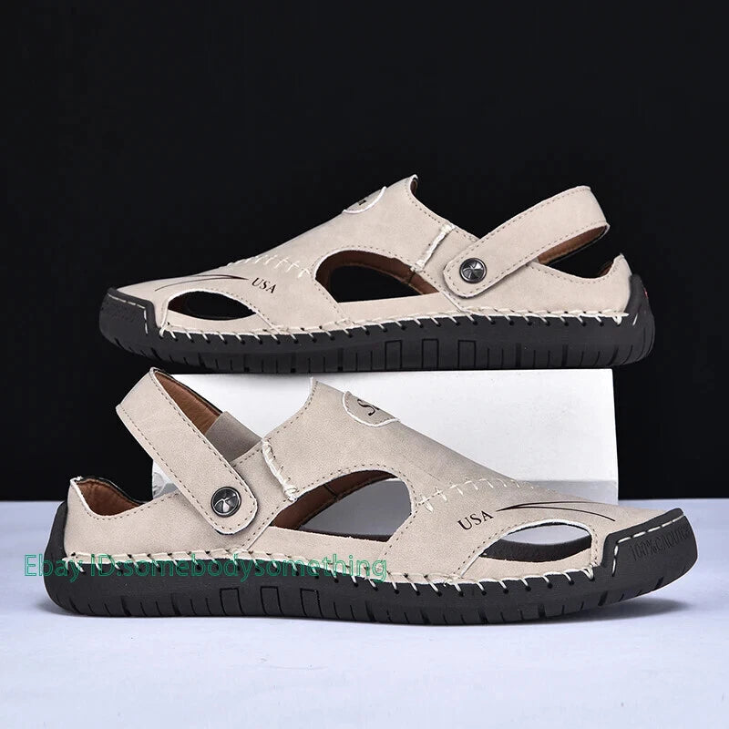 Handmade Summer Sandals Men Breathable Slippers Anti-slip Hollow Beach Shoes