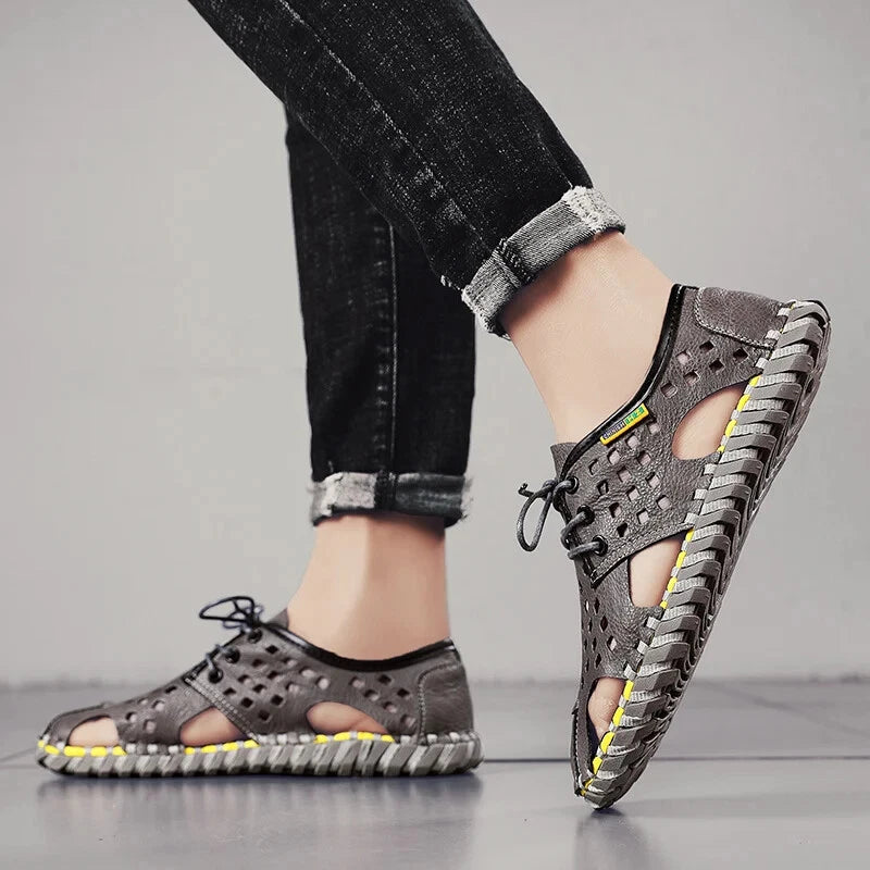 Men's Handmade Slippers Summer Sandals Leather Beach Non-slip Open-toe Sandals