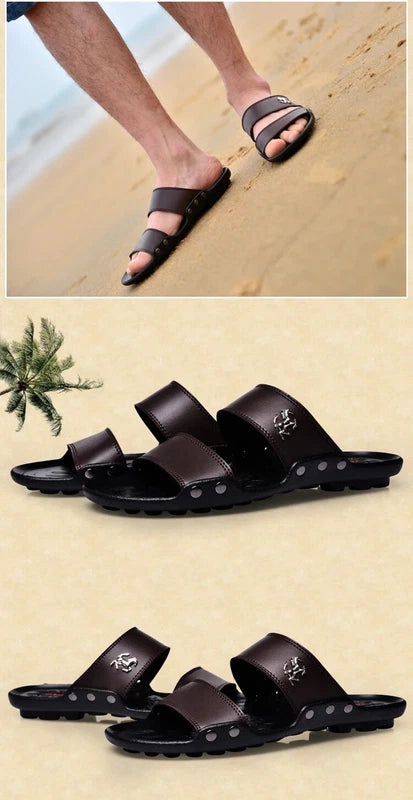 Casual Men Sandals Summer Beach Shoes Leather Slippers Lightweight Sandalias