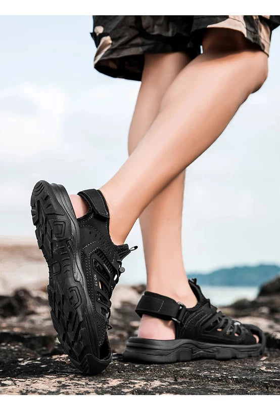 Soft Male Leather Sandals Summer Breathable Beach Slippers Hiking Sneakers