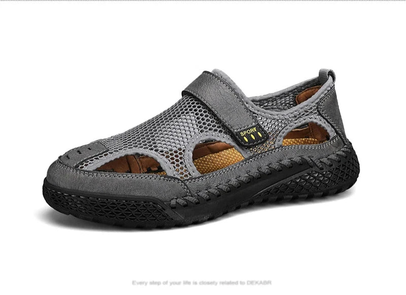Male Casual Shoes Mesh Breathable Slip on Beach Slippers Handmade Wading Shoes