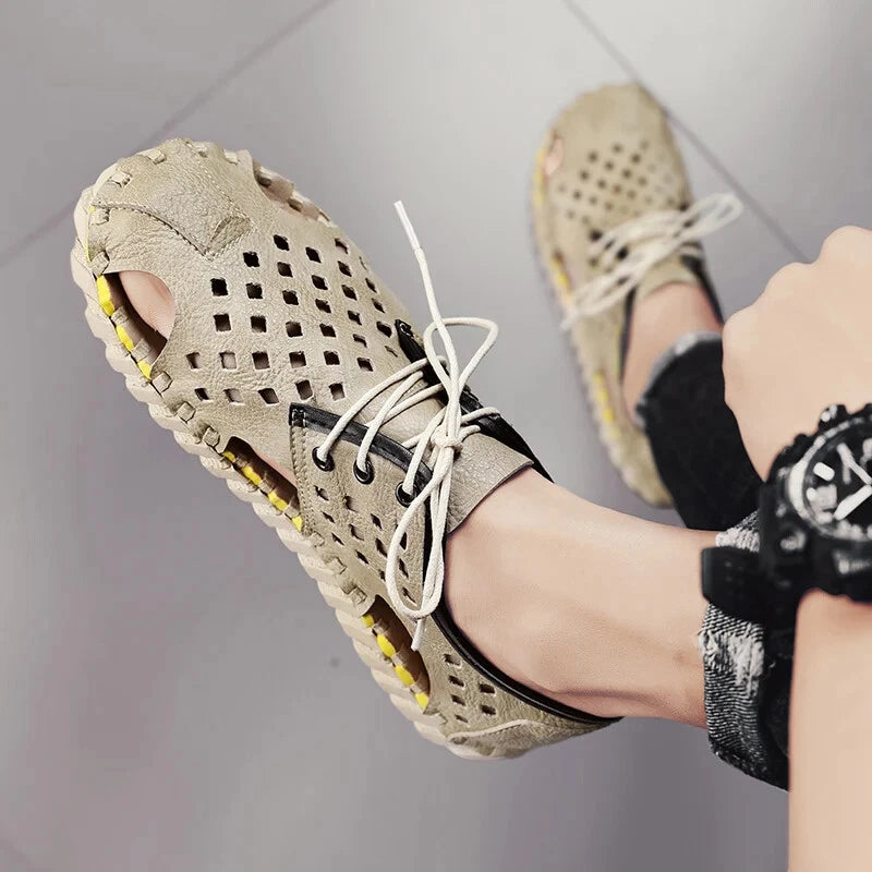 Men's Handmade Slippers Summer Sandals Leather Beach Non-slip Open-toe Sandals