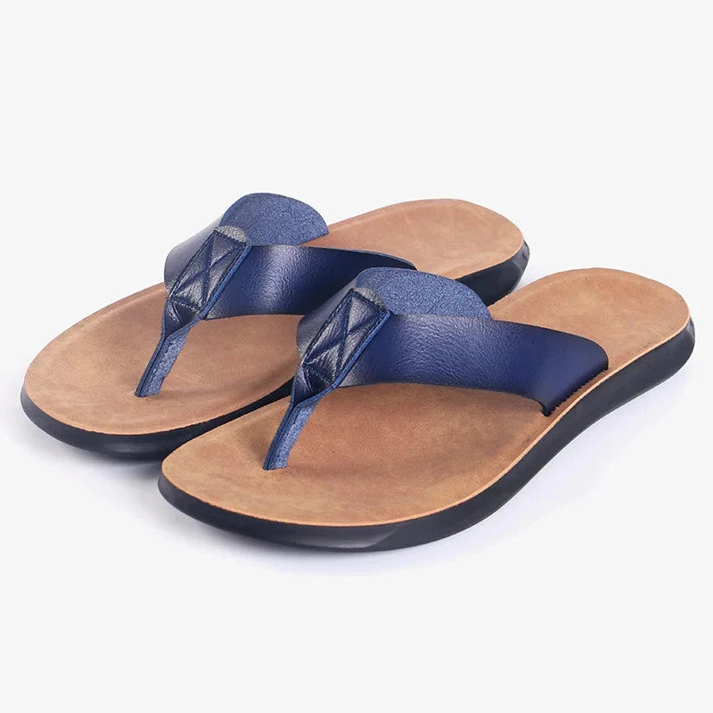 FUQIAO Summer Sandals Men Leather Classic Roman Open-toed Slipper Outdoor Beach
