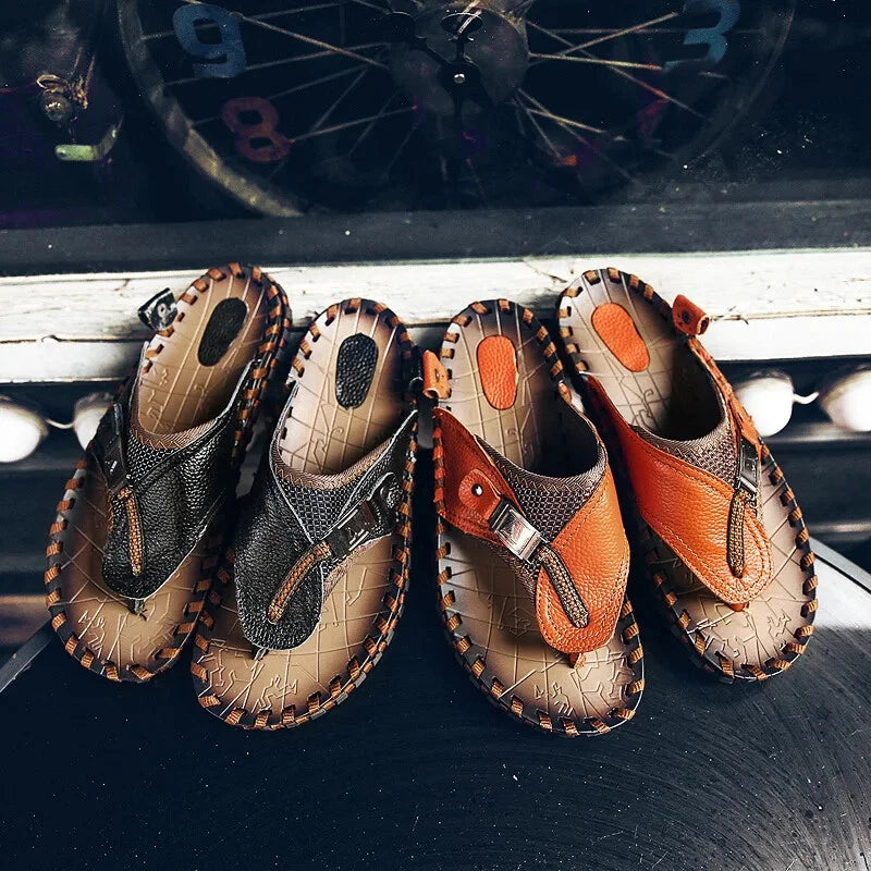 Men's Sandals Summer Outdoor Beach Leather Flip Flops Slippers Casual Shoes