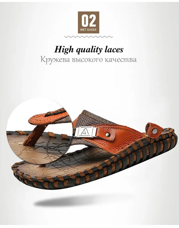 Men's Sandals Summer Outdoor Beach Leather Flip Flops Slippers Casual Shoes
