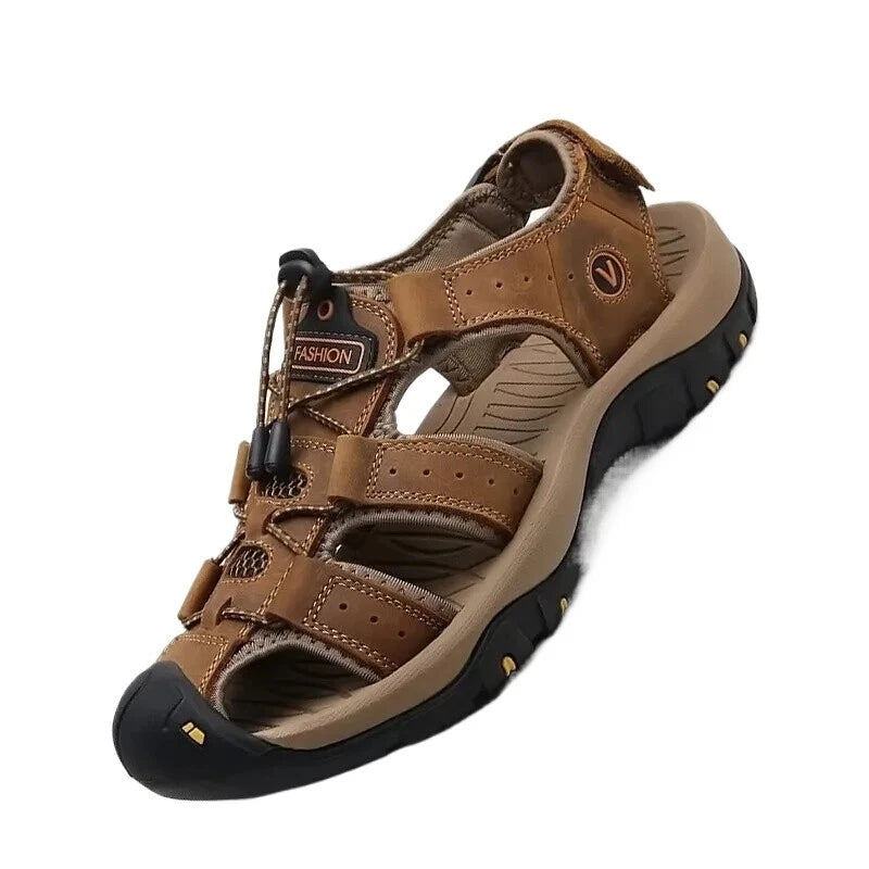 Men's Leather Sandals Closed Toe Beach Nonslip Summer Outdoor Sport Hiking Shoes