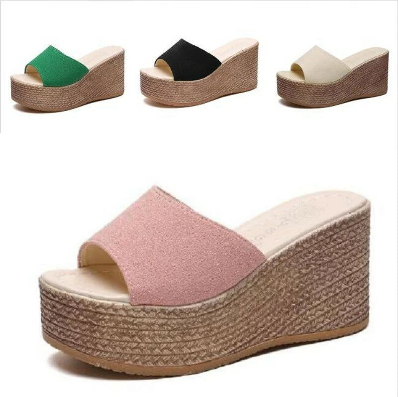New Womens Platform Wedge Heel Platform Beach Slippers Shoes Sandals 4 Colors