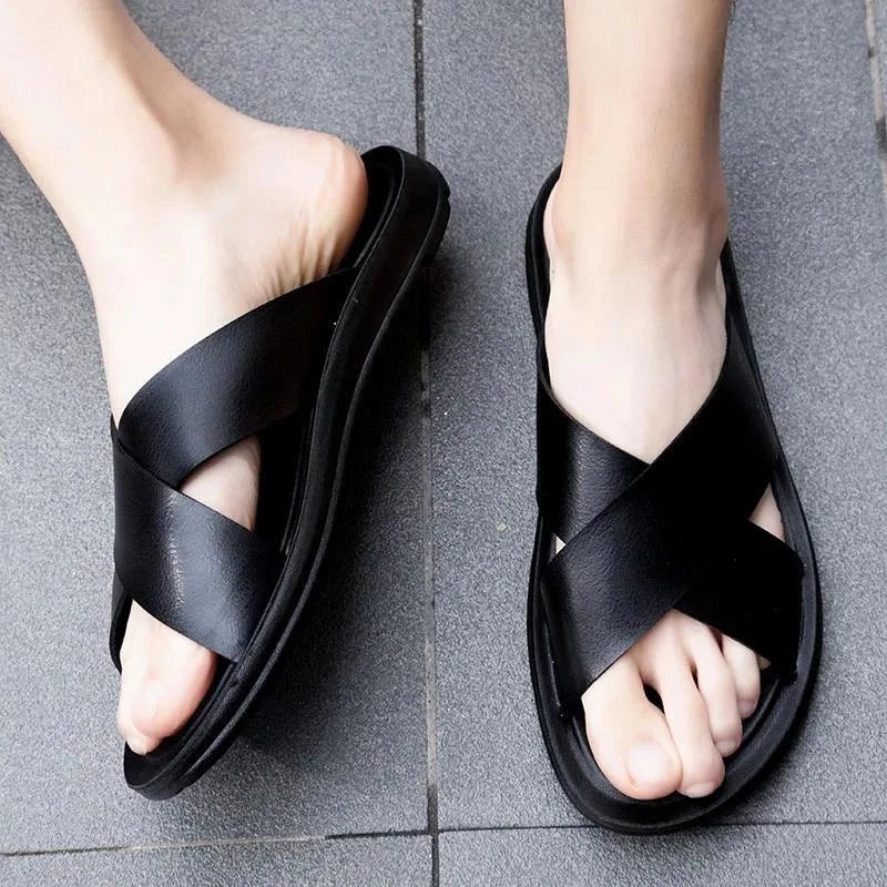 Men Shoes Italian Leather Slippers Men Beach Summer Shoes High Quality Big Size
