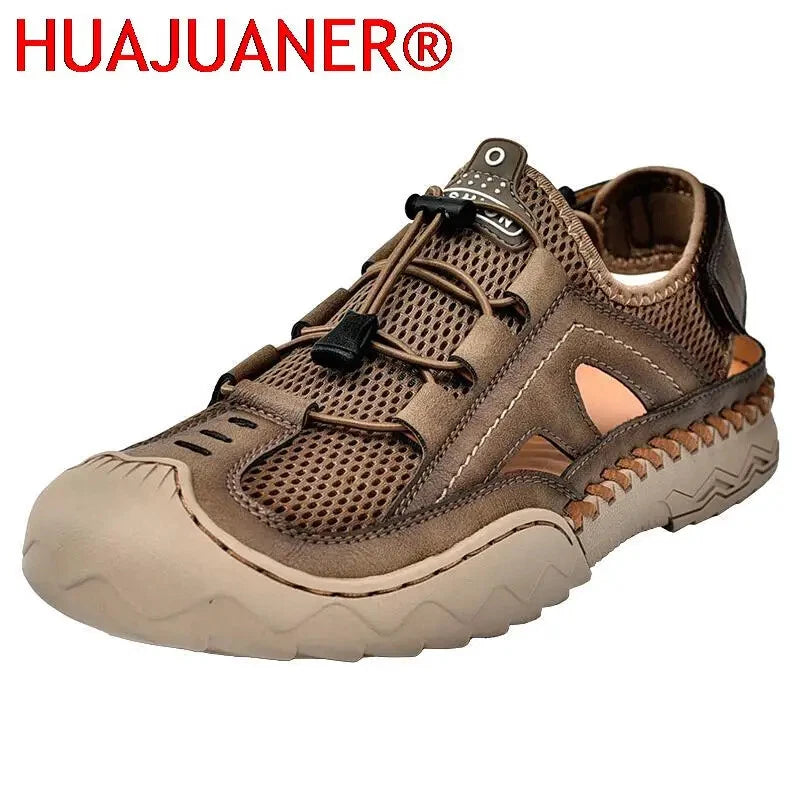 Summer Men's Leather Outdoor Beach Sandals Breathable Shoes Handmade Slippers