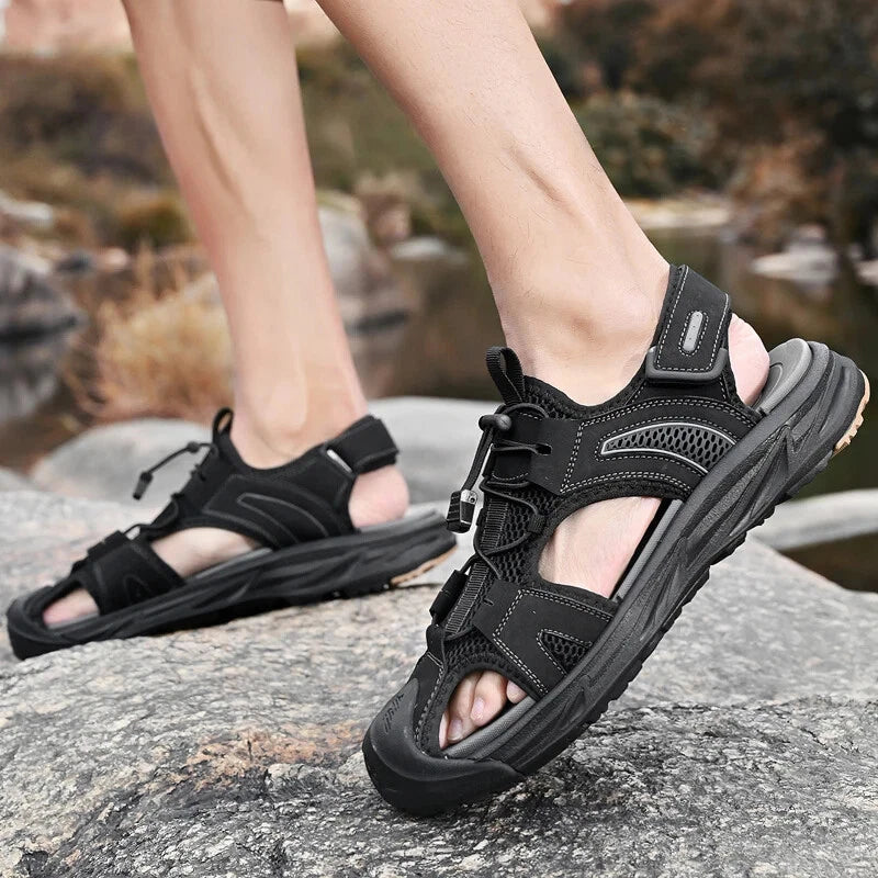 Handmade Men Sandals Breathable Leather Walking Shoes Waterproof Beach Slippers