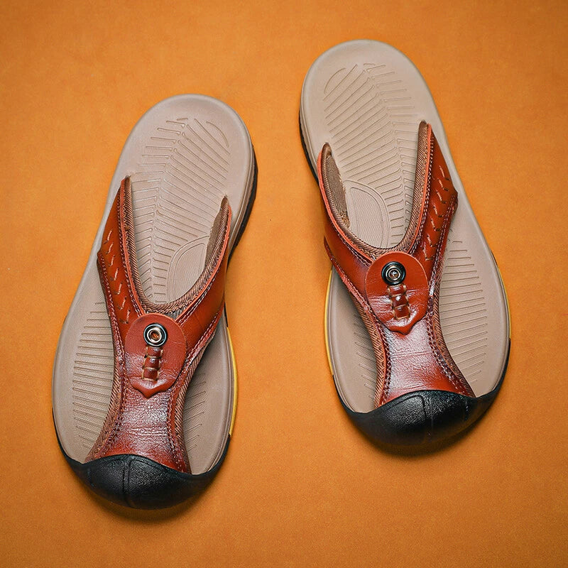 Men's Sandals Summer Beach Shoes Outdoor Leather Slippers Casual Flip Flops Size