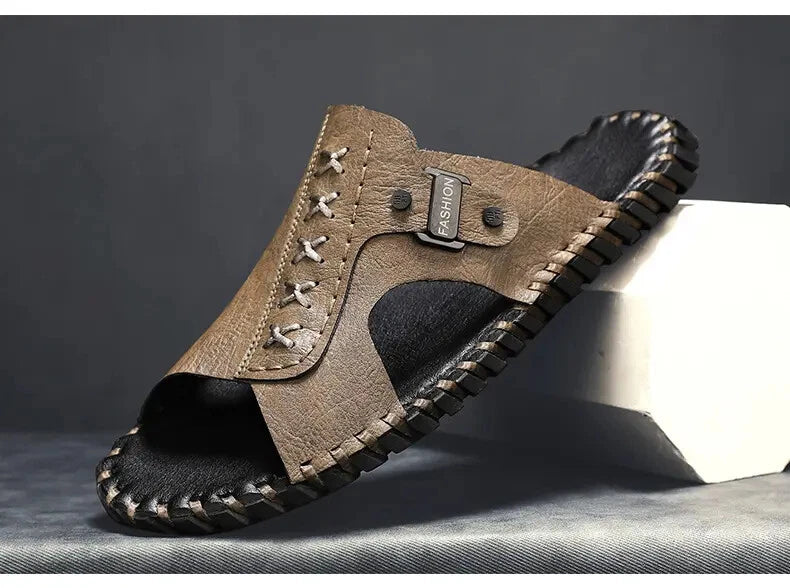 Slippers Sandal Open Toe Casual Beach Holiday Faux Leather Mens Flat Shoes 47 48