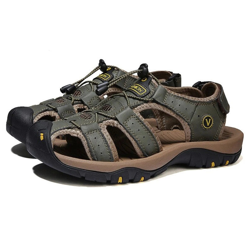 Men's Leather Sandals Closed Toe Beach Nonslip Summer Outdoor Sport Hiking Shoes