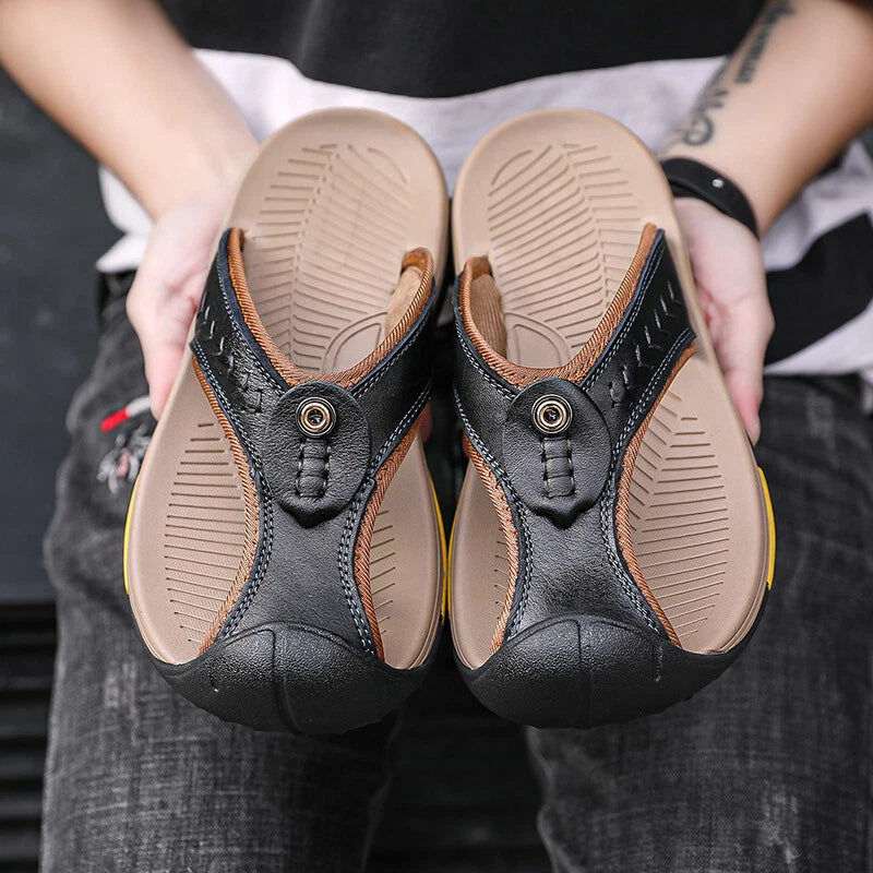 Men's Sandals Summer Beach Shoes Outdoor Leather Slippers Casual Flip Flops Size