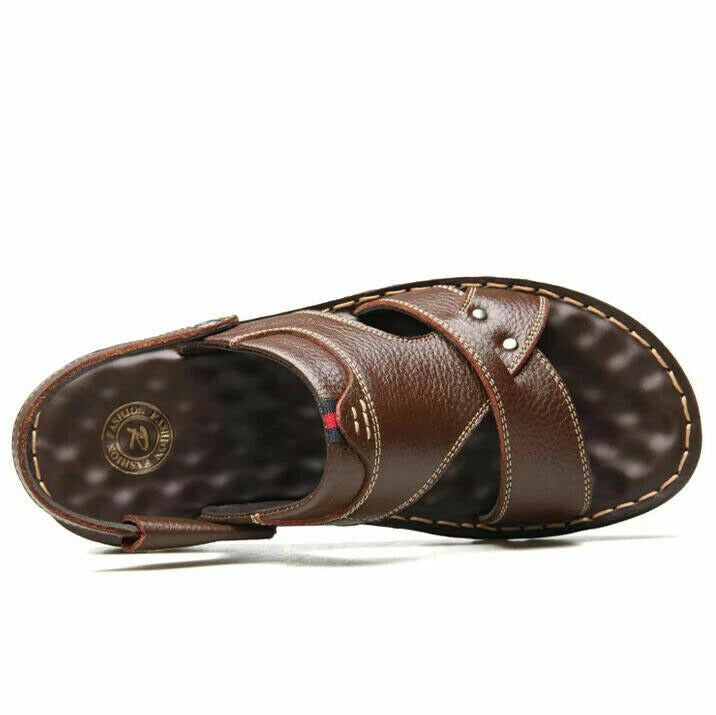 Summer Men Casual Hiking Leather Sandals Beach Shoes Open Toe Flat Slippers Size