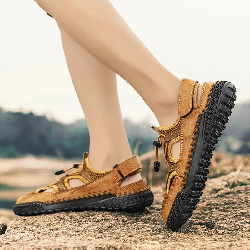 Men Mesh Walking Shoes Hollow Breathable Sandals Handmade Soft Beach Slippers
