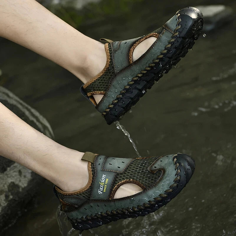 Summer Men Sandals Breathable Mesh Beach Slippers Outdoor Hollow Hiking Shoes