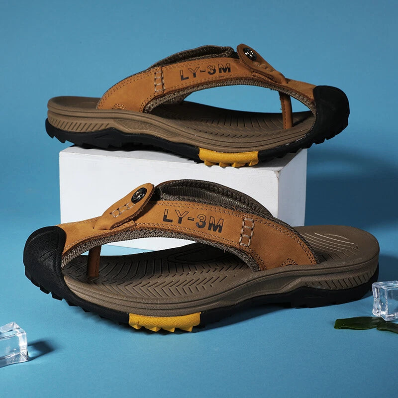 Men's Sandals Summer Beach Shoes Outdoor Leather Slippers Casual Flip Flops Size