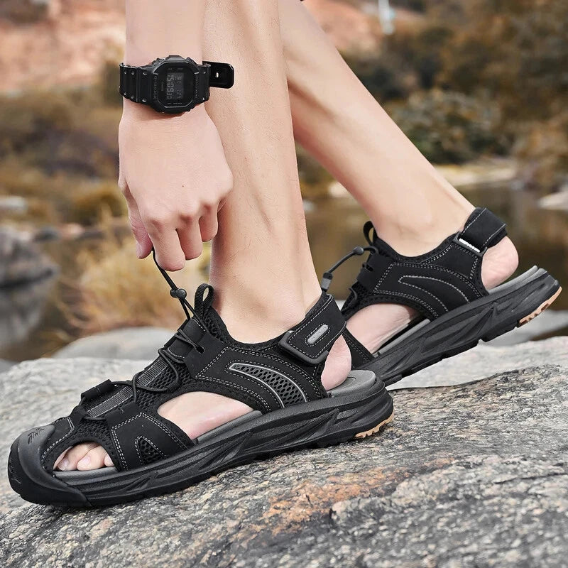 Handmade Men Sandals Breathable Leather Walking Shoes Waterproof Beach Slippers