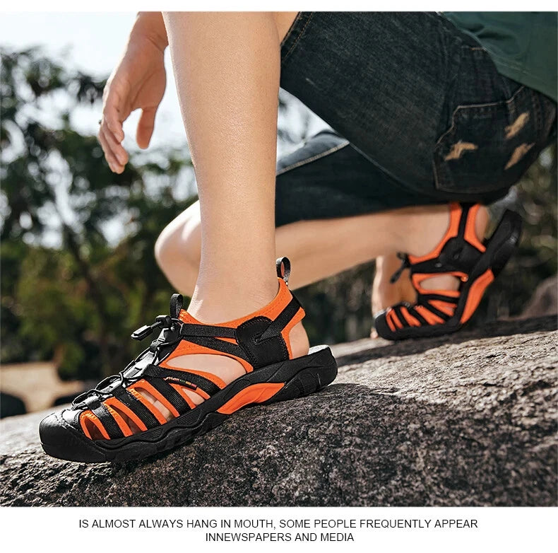Summer Leather Men Sandals Breathable Casual Slippers Soft Sole Beach Sneakers