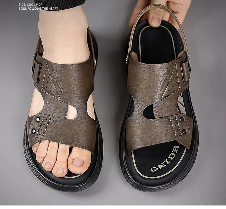 Men's Soft Sole Slippers Non-slip Summer Leather Sandals Leisure Beach Shoes