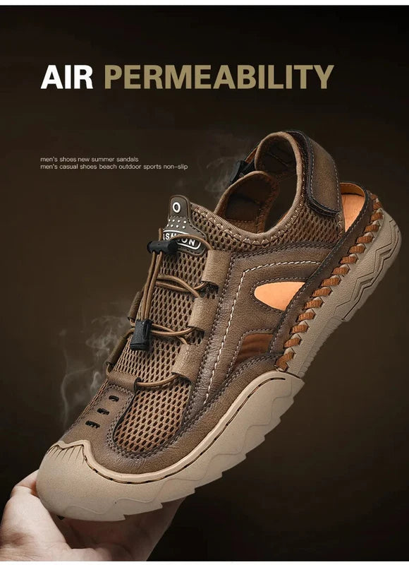 Men Handmade Sandals Breathable Mesh Slippers Outdoor Lightweight Beach Sneakers