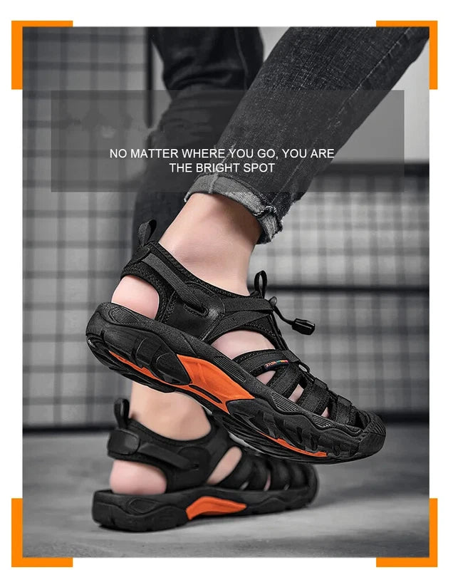 Summer Leather Men Sandals Breathable Casual Slippers Soft Sole Beach Sneakers