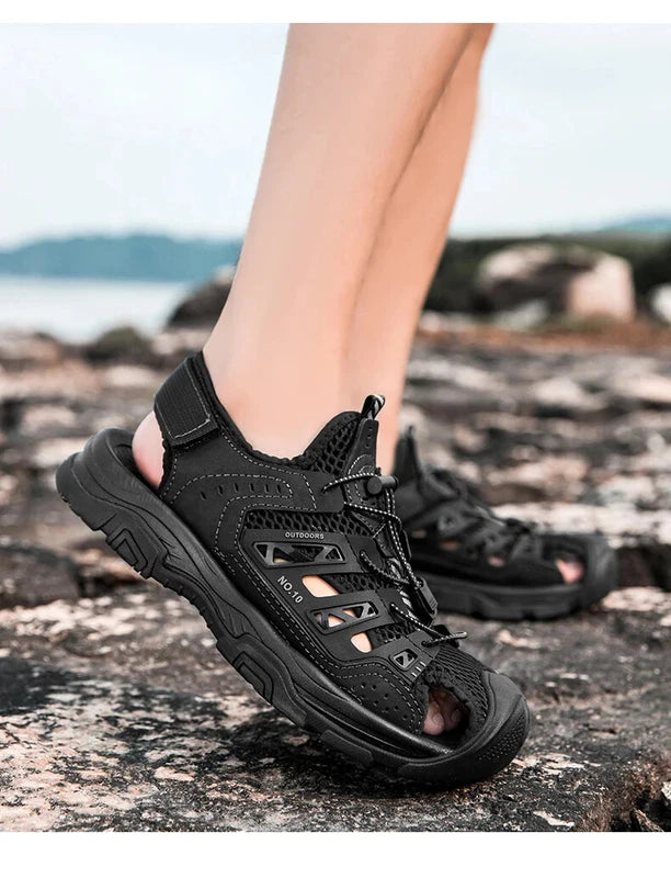 Soft Male Leather Sandals Summer Breathable Beach Slippers Hiking Sneakers