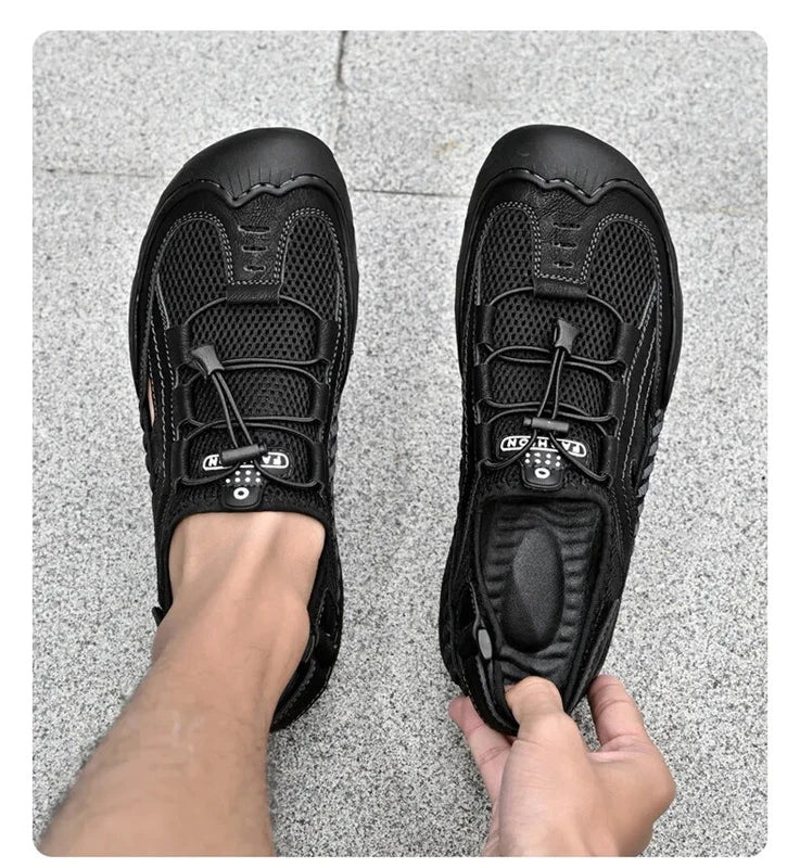 Men Handmade Sandals Breathable Mesh Slippers Outdoor Lightweight Beach Sneakers