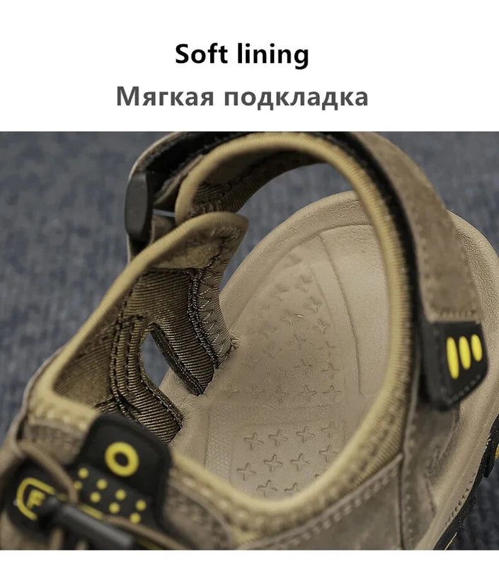 Men Handmade Sandals Summer Leather Soft Slippers Light Breathable Beach Shoes